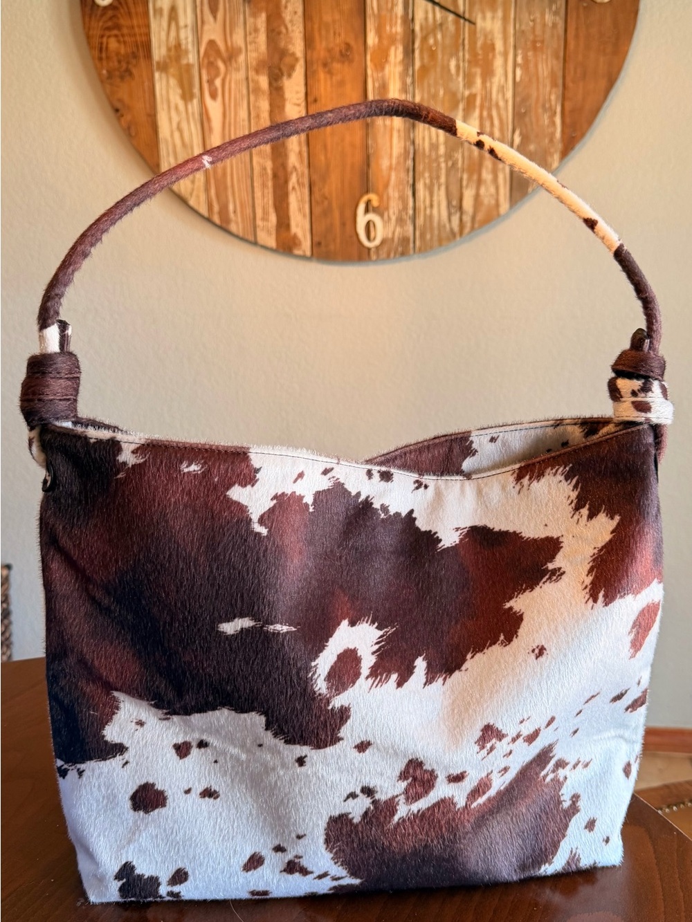 8 Other Reasons Cowhide Pattern Shoulder Bag in Brown and White